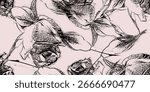 Seamless floral pattern. Modern monochrome print design. Gothic fashion style. Vector illustration