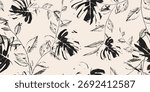 Seamless floral pattern. Modern monochrome print design. Vector illustration