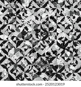 Patrón floral sin fisuras. Diseño moderno de impresión monocromática. Ilustración vectorial