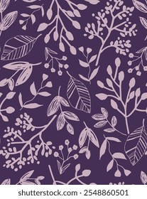 Patrón floral sin fisuras, monocromo, silueta de la flor, Elementos simples de la planta dibujados a mano, sin fin, impresión por todas partes para usar textil, tela, Fondo de pantalla, ropa, moda, telón de fondo, embalaje, envoltura de regalo