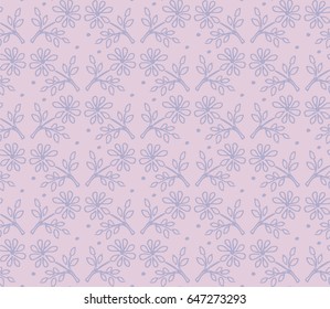 Seamless floral pattern, monochrome monotone lavender background, seamless textile, fabric print, fashion design, hand drown element, classic daisy pattern, abstract texture, vector illustration