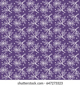 Seamless floral pattern, monochrome monotone lavender background, seamless textile, fabric print, fashion design, hand drown element, classic daisy pattern, abstract texture, vector illustration