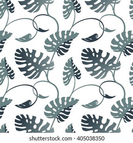 Seamless floral pattern with monstera leaves. Tropical background.
