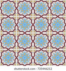 Seamless floral pattern moroccan style in spring-summer color. Design for textile, cover, background, bandana, patchwork
