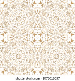 Seamless floral pattern motif coloring a mandala drawn with a pen. gold, yellow and white. Ethnic, fabric, motifs. Vector, abstract mandala flower. Decorative elements for design. EPS 10.