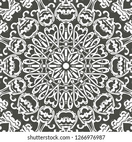 Seamless floral pattern motif coloring mandala drawn with a pen. black and white. Ethnic, fabric, motifs. Vector, abstract flower mandala. Decorative elements for design. EPS 10