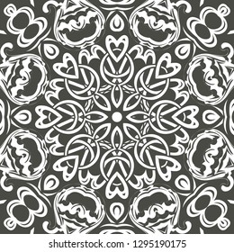 Seamless floral pattern motif coloring mandala drawn with a pen. black and white. Ethnic, fabric, motifs. Vector, abstract flower mandala. Decorative elements for design. EPS 10