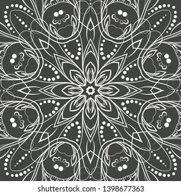 Seamless floral pattern motif coloring mandala drawn with a pen. black and white. Ethnic, fabric, motifs. Vector, abstract flower mandala. Decorative elements for design. EPS 10