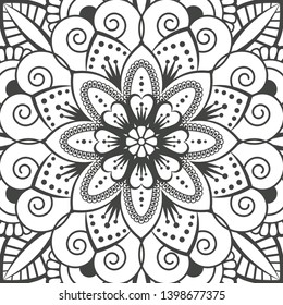 Seamless floral pattern motif coloring mandala drawn with a pen. black and white. Ethnic, fabric, motifs. Vector, abstract flower mandala. Decorative elements for design. EPS 10