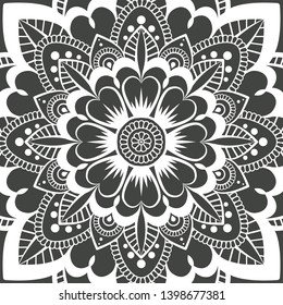 Seamless floral pattern motif coloring mandala drawn with a pen. black and white. Ethnic, fabric, motifs. Vector, abstract flower mandala. Decorative elements for design. EPS 10