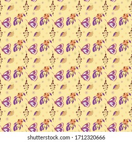 Seamless floral pattern motif coloring of mehendi, rose, butterfly is drawn with a pen. Ethnic, fabric, motifs, scrapbooking, cover, tablecloth. Decorative elements for the design. EPS 