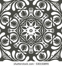 Seamless floral pattern motif coloring mandala drawn with a pen. black and white. Ethnic, fabric, motifs. Vector, abstract flower mandala. Decorative elements for design. EPS 10.