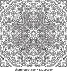 Seamless floral pattern motif coloring mandala drawn with a pen. black and white. Ethnic, fabric, motifs. Vector, abstract flower mandala. Decorative elements for design. EPS 10.