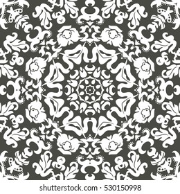 Seamless floral pattern motif coloring mandala drawn with a pen. black and white. Ethnic, fabric, motifs. Vector, abstract flower mandala. Decorative elements for design. EPS 10.