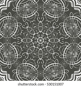 Seamless floral pattern motif coloring mandala drawn with a pen. black and white. Ethnic, fabric, motifs. Vector, abstract flower mandala. Decorative elements for design. EPS 10.