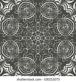 Seamless floral pattern motif coloring mandala drawn with a pen. black and white. Ethnic, fabric, motifs. Vector, abstract flower mandala. Decorative elements for design. EPS 10.