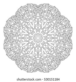 Seamless floral pattern motif coloring mandala drawn with a pen. black and white. Ethnic, fabric, motifs. Vector, abstract flower mandala. Decorative elements for design. EPS 10.