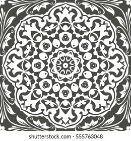 Seamless floral pattern motif coloring mandala drawn with a pen. black and white. Ethnic, fabric, motifs. Vector, abstract flower mandala. Decorative elements for design. EPS 10.