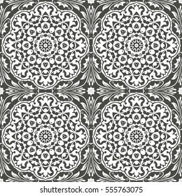 Seamless floral pattern motif coloring mandala drawn with a pen. black and white. Ethnic, fabric, motifs. Vector, abstract flower mandala. Decorative elements for design. EPS 10.