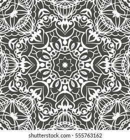 Seamless floral pattern motif coloring mandala drawn with a pen. black and white. Ethnic, fabric, motifs. Vector, abstract flower mandala. Decorative elements for design. EPS 10.