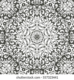 Seamless floral pattern motif coloring a mandala drawn with a pen. black and white. Ethnic, fabric, motifs. Vector, abstract mandala flower. Decorative elements for design. EPS 10.
