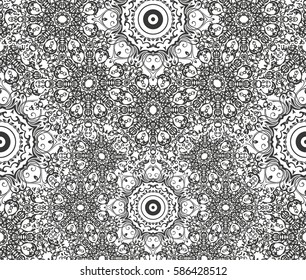Seamless floral pattern motif coloring mandala drawn with a pen. black and white. Ethnic, fabric, motifs. Vector, abstract flower mandala. Decorative elements for design. EPS 10.