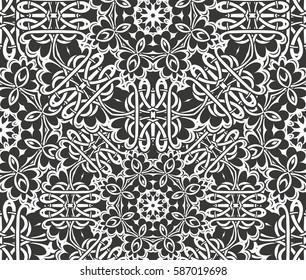 Seamless floral pattern motif coloring mandala drawn with a pen. black and white. Ethnic, fabric, motifs. Vector, abstract flower mandala. Decorative elements for design. EPS 10.