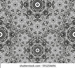 Seamless floral pattern motif coloring mandala drawn with a pen. black and white. Ethnic, fabric, motifs. Vector, abstract flower mandala. Decorative elements for design. EPS 10.