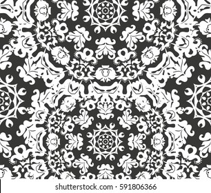 Seamless floral pattern motif coloring mandala drawn with a pen. black and white. Ethnic, fabric, motifs. Vector, abstract flower mandala. Decorative elements for design. EPS 10.
