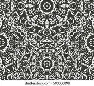 Seamless floral pattern motif coloring mandala drawn with a pen. black and white. Ethnic, fabric, motifs. Vector, abstract flower mandala. Decorative elements for design. EPS 10.
