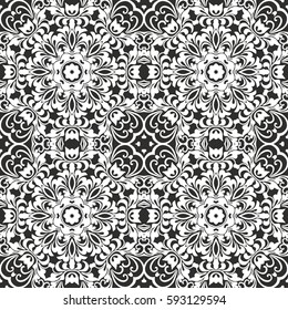 Seamless floral pattern motif coloring mandala drawn with a pen. black and white. Ethnic, fabric, motifs. Vector, abstract flower mandala. Decorative elements for design. EPS 10.