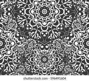 Seamless floral pattern motif coloring mandala drawn with a pen. black and white. Ethnic, fabric, motifs. Vector, abstract flower mandala. Decorative elements for design. EPS 10.