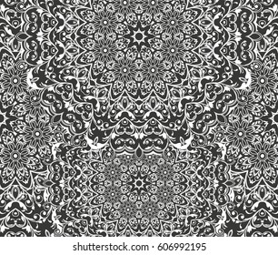 Seamless floral pattern motif coloring mandala drawn with a pen. black and white. Ethnic, fabric, motifs. Vector, abstract flower mandala. Decorative elements for design. EPS 10.