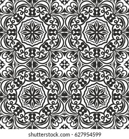 Seamless floral pattern motif coloring mandala drawn with a pen. black and white. Ethnic, fabric, motifs. Vector, abstract flower mandala. Decorative elements for design. EPS 10.