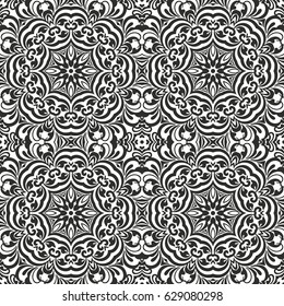Seamless floral pattern motif coloring mandala drawn with a pen. black and white. Ethnic, fabric, motifs. Vector, abstract flower mandala. Decorative elements for design. EPS 10.