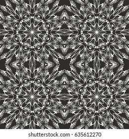 Seamless floral pattern motif coloring mandala drawn with a pen. black and white. Ethnic, fabric, motifs. Vector, abstract flower mandala. Decorative elements for design. EPS 10.