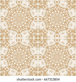 Seamless floral pattern motif coloring a mandala drawn with a pen. gold, yellow and white. Ethnic, fabric, motifs. Vector, abstract mandala flower. Decorative elements for design. EPS 10.