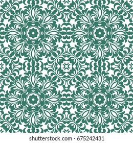 Seamless floral pattern motif coloring a mandala drawn with a pen. green, turquoise and white. fabric, motifs. Vector, abstract mandala flower. Decorative elements for design. EPS 10.