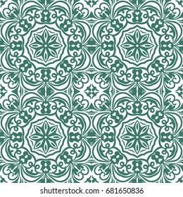 Seamless floral pattern motif coloring a mandala drawn with a pen. green, turquoise, yellow-green and white. fabric, motifs. Vector, abstract mandala flower. Decorative elements for design. EPS 10.