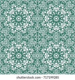 Seamless floral pattern motif coloring a mandala drawn with a pen. green, turquoise, yellow-green and white. fabric, motifs. Vector, abstract mandala flower. Decorative elements for design. EPS 10.