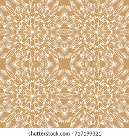 Seamless floral pattern motif coloring a mandala drawn with a pen. gold, yellow and white. Ethnic, fabric, motifs. Vector, abstract mandala flower. Decorative elements for design. EPS 10.