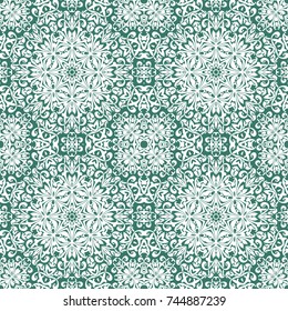 Seamless floral pattern motif coloring a mandala drawn with a pen. green, turquoise, green and white. fabric, motifs. Vector, abstract mandala flower. Decorative elements for design. EPS 10.
