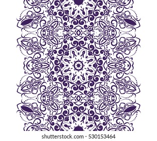 Seamless floral pattern motif mandala drawn with a pen. blue and white. Tribal mandala pattern. Ethnic, fabric, motifs. Vector, abstract flower mandala. Decorative elements for design. EPS 10.