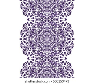 Seamless floral pattern motif mandala drawn with a pen. blue and white. Tribal mandala pattern. Ethnic, fabric, motifs. Vector, abstract flower mandala. Decorative elements for design. EPS 10.