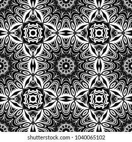 Seamless floral pattern motifs suitable for wallpaper and fabric design. Vector illustration. Monochrome
