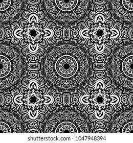 Seamless floral pattern motifs suitable for wallpaper and fabric design. Vector illustration. Monochrome