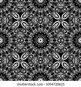 Seamless floral pattern motifs suitable for wallpaper and fabric design. Vector illustration. Monochrome