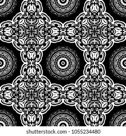 Seamless floral pattern motifs suitable for wallpaper and fabric design. Vector illustration. Monochrome