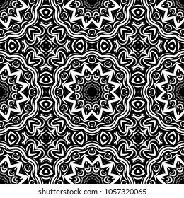 Seamless floral pattern motifs suitable for wallpaper and fabric design. Vector illustration. Monochrome