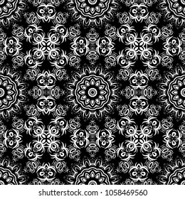 Seamless floral pattern motifs suitable for wallpaper and fabric design. Vector illustration. Monochrome